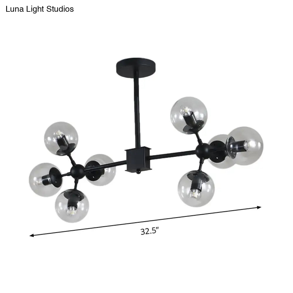 Contemporary Black Sphere Ceiling Chandelier With Clear Glass Shades - 8/12 Heads Hanging Light