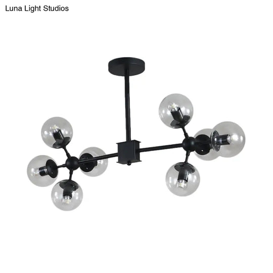 Modern Black Sphere Chandelier With Clear Glass Shades - 8/12 Head Ceiling Pendant Light Fixture