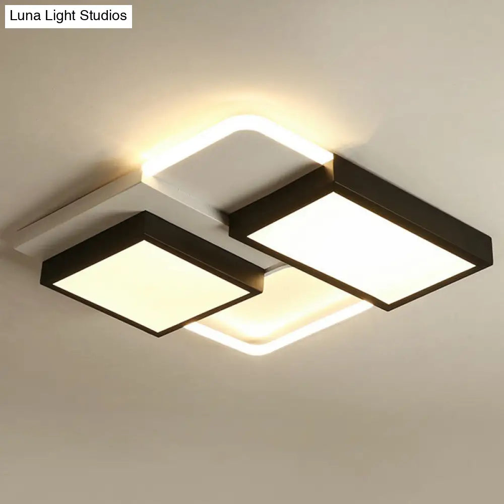 Modern Black Splicing Rectangle Led Flush Ceiling Light Fixture - Acrylic Design With Sleek Style