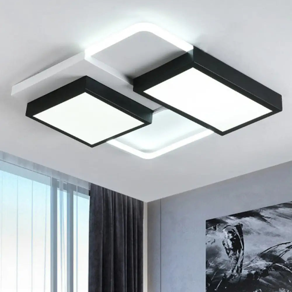 Modern Black Splicing Rectangle Led Flush Ceiling Light Fixture - Acrylic Design With Sleek Style /