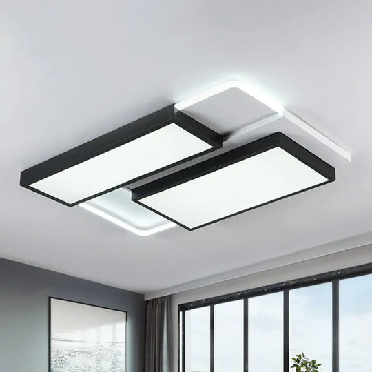 Modern Black Splicing Rectangle Led Flush Ceiling Light Fixture - Acrylic Design With Sleek Style /
