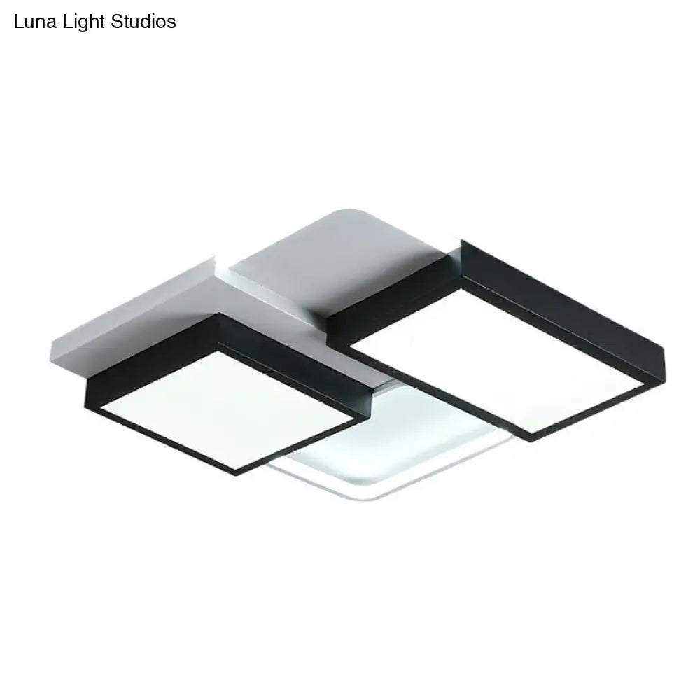 Modern Black Splicing Rectangle Led Flush Ceiling Light Fixture - Acrylic Design With Sleek Style