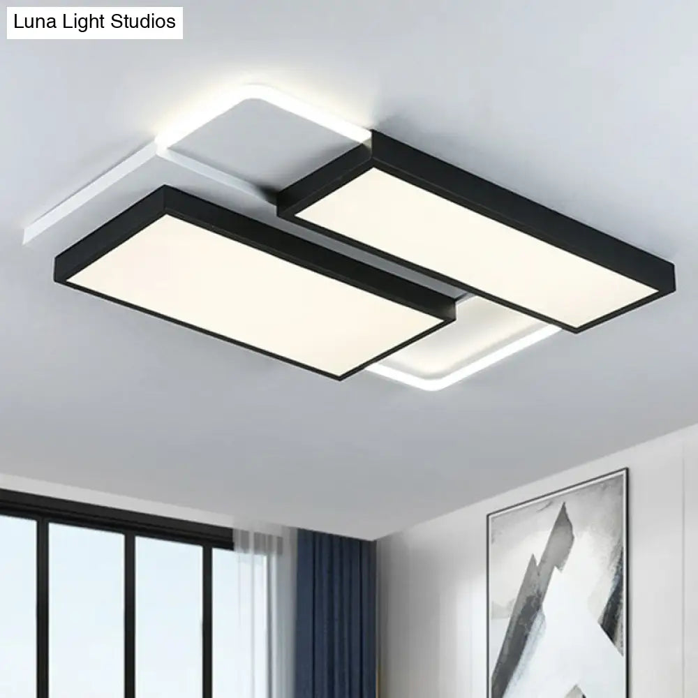 Modern Black Splicing Rectangle Led Flush Ceiling Light Fixture - Acrylic Design With Sleek Style