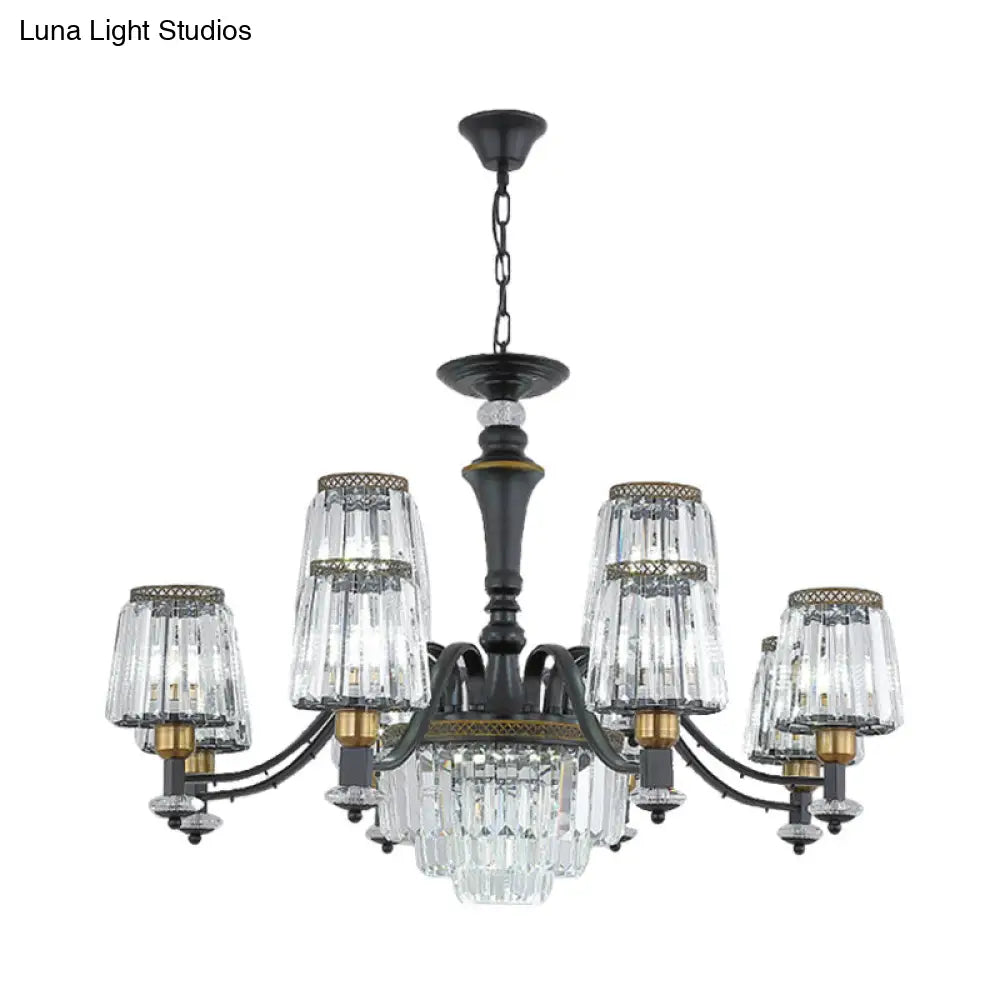 Modern Black Sputnik Chandelier - Crystal Rod Hanging Light Fixture 8/10/12 Lights Wide Design