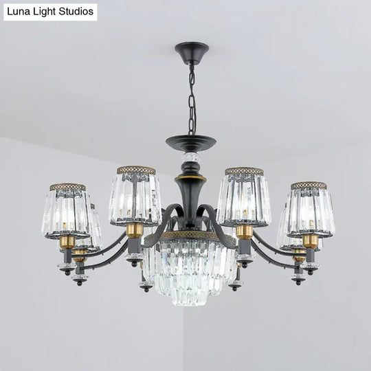 Modern Black Sputnik Chandelier - Crystal Rod Hanging Light Fixture 8/10/12 Lights Wide Design