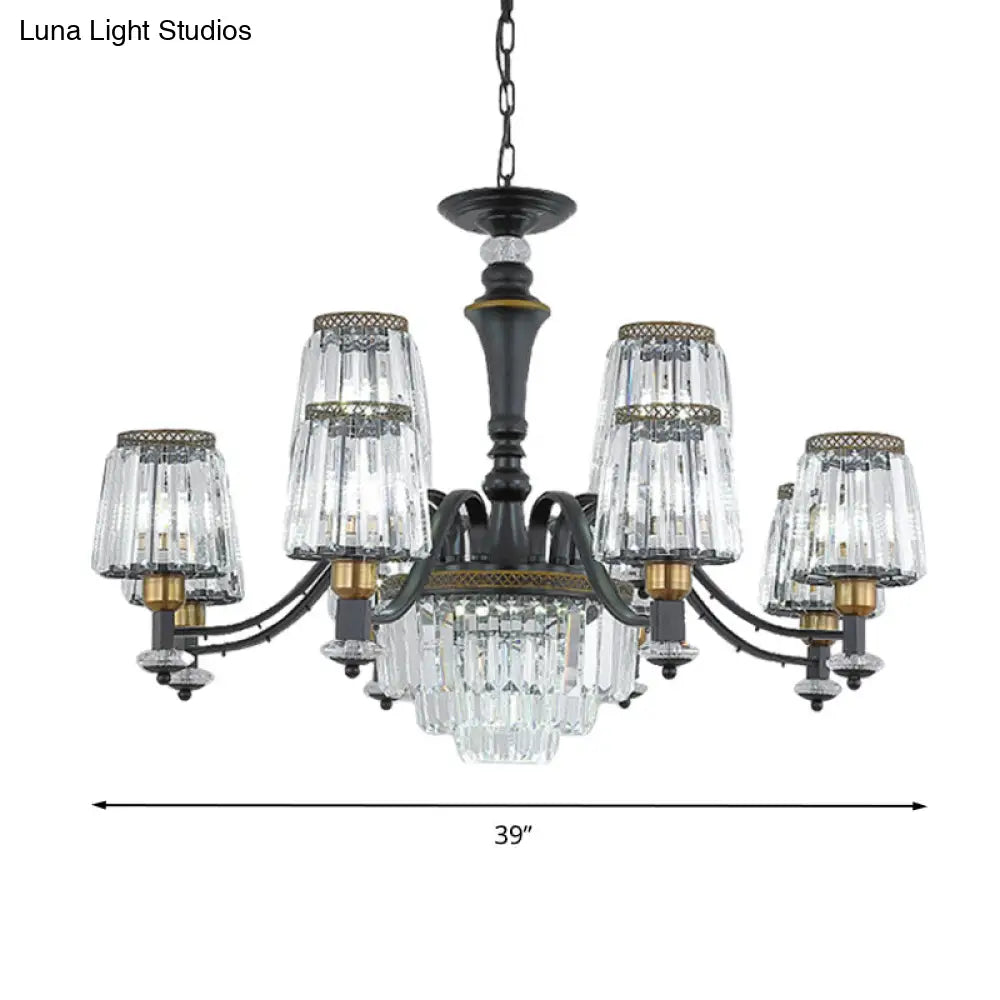 Modern Black Sputnik Chandelier - Crystal Rod Hanging Light Fixture 8/10/12 Lights Wide Design