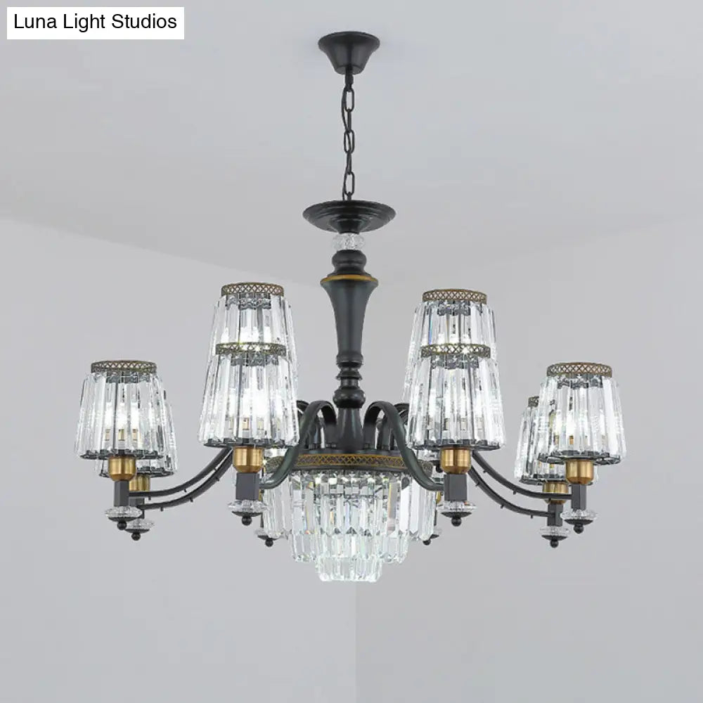 Modern Black Sputnik Chandelier - Crystal Rod Hanging Light Fixture 8/10/12 Lights Wide Design