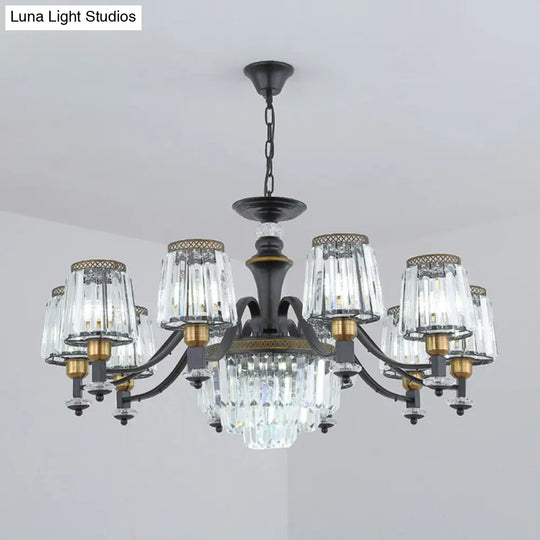 Modern Black Sputnik Chandelier - Crystal Rod Hanging Light Fixture 8/10/12 Lights Wide Design