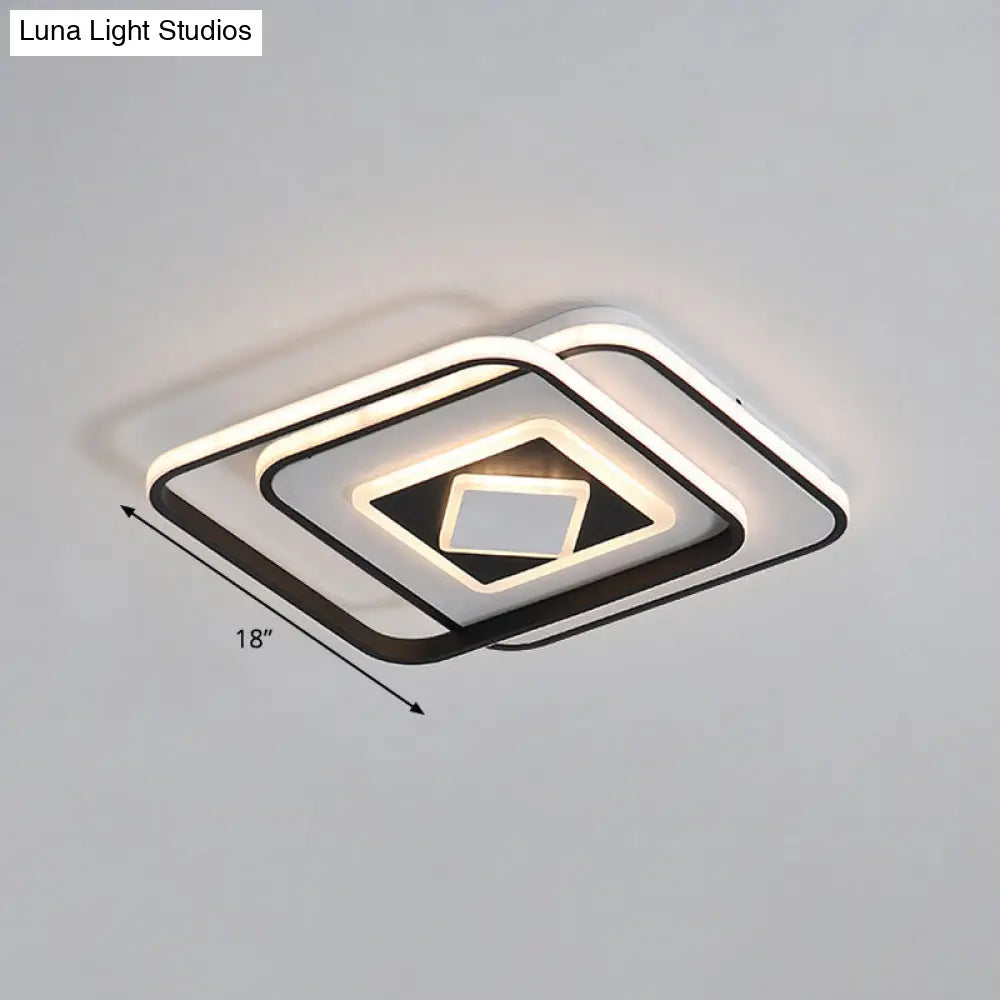 Modern Black Square Ceiling Led Flush Mount Lighting With Warm/3 Color Light - Acrylic Fixture
