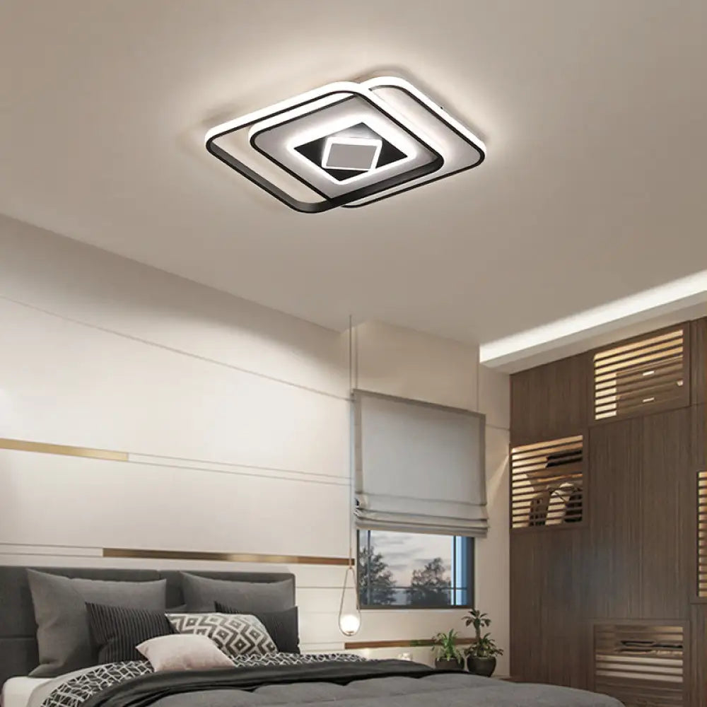 Modern Black Square Ceiling Led Flush Mount Lighting With Warm/3 Color Light - Acrylic Fixture / 3