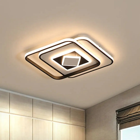 Modern Black Square Ceiling Led Flush Mount Lighting With Warm/3 Color Light - Acrylic Fixture /