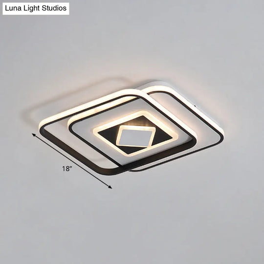 Modern Black Square Ceiling Led Flush Mount Lighting With Warm/3 Color Light - Acrylic Fixture
