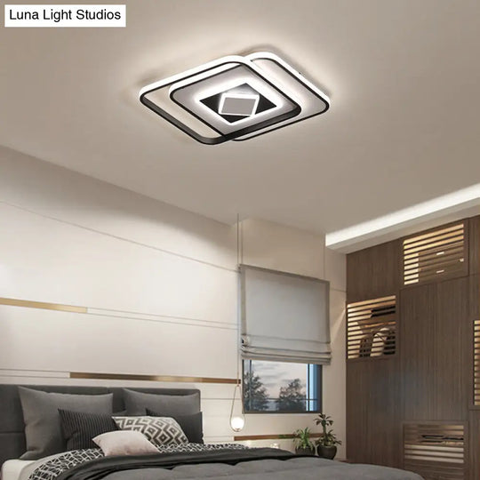 Modern Black Square Ceiling Led Flush Mount Lighting With Warm/3 Color Light - Acrylic Fixture / 3