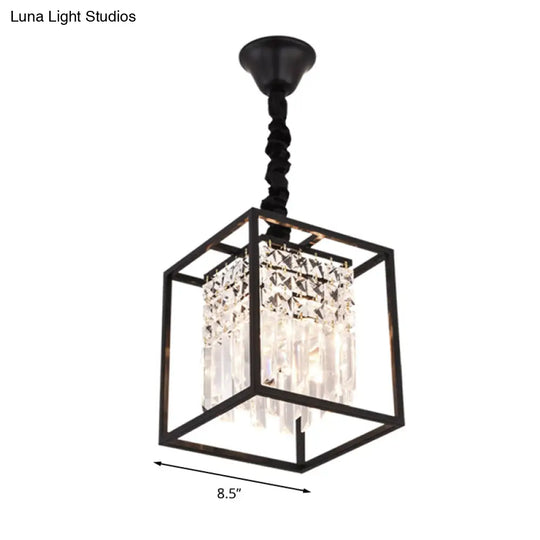 Modern Black Square Crystal Rod Pendant Chandelier With 2 Heads - Ideal For Corridors