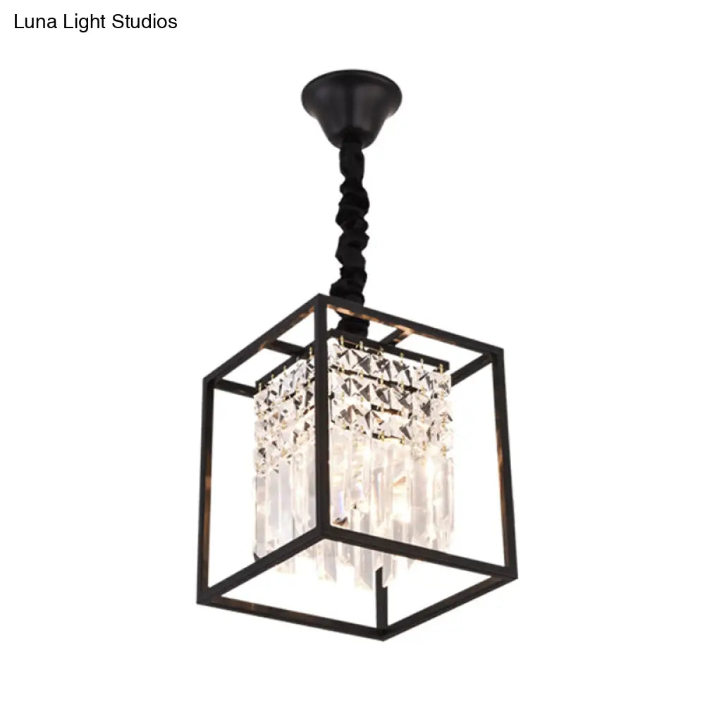 Modern Black Square Crystal Rod Pendant Chandelier With 2 Heads - Ideal For Corridors