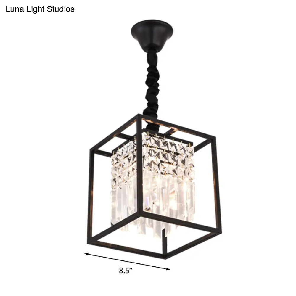 Modern Black Square Suspension Pendant Chandelier - Crystal Rod 2 Heads Corridor Lighting