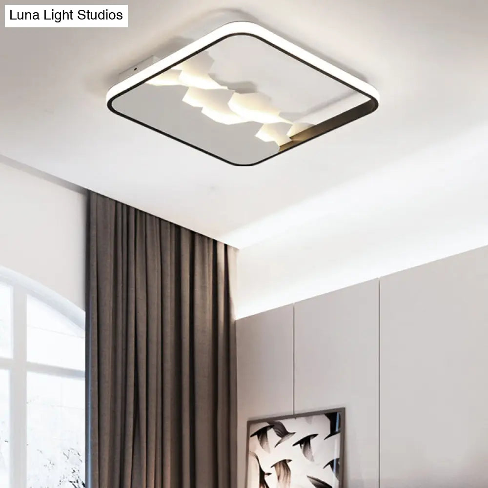Modern Black Square Frame Flushmount Led Ceiling Light Fixture Crack Design Warm/White/Natural