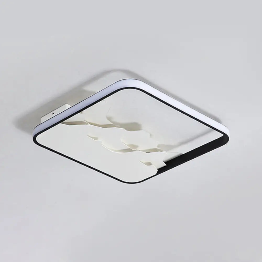 Modern Black Square Frame Flushmount Led Ceiling Light Fixture Crack Design Warm/White/Natural