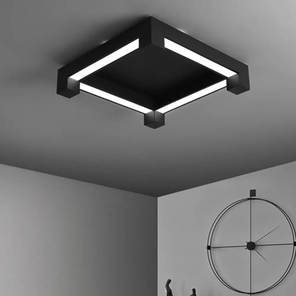 Modern Black Square Led Ceiling Flush Mount Light Fixture For Bedroom