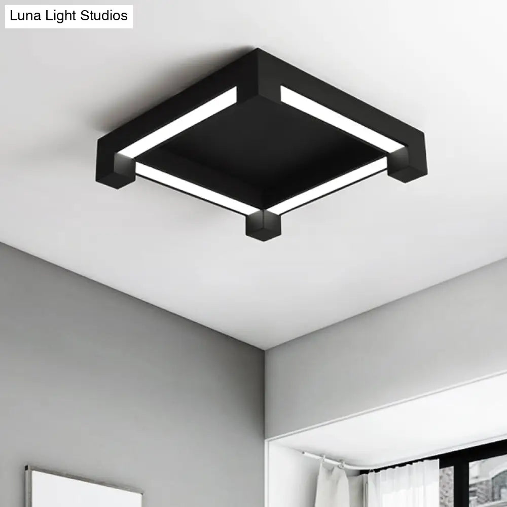 Modern Black Square Led Ceiling Flush Mount Light Fixture For Bedroom