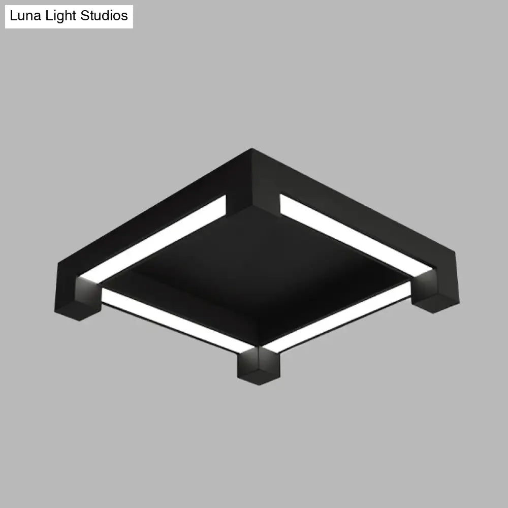 Modern Black Square Led Ceiling Flush Mount Light Fixture For Bedroom