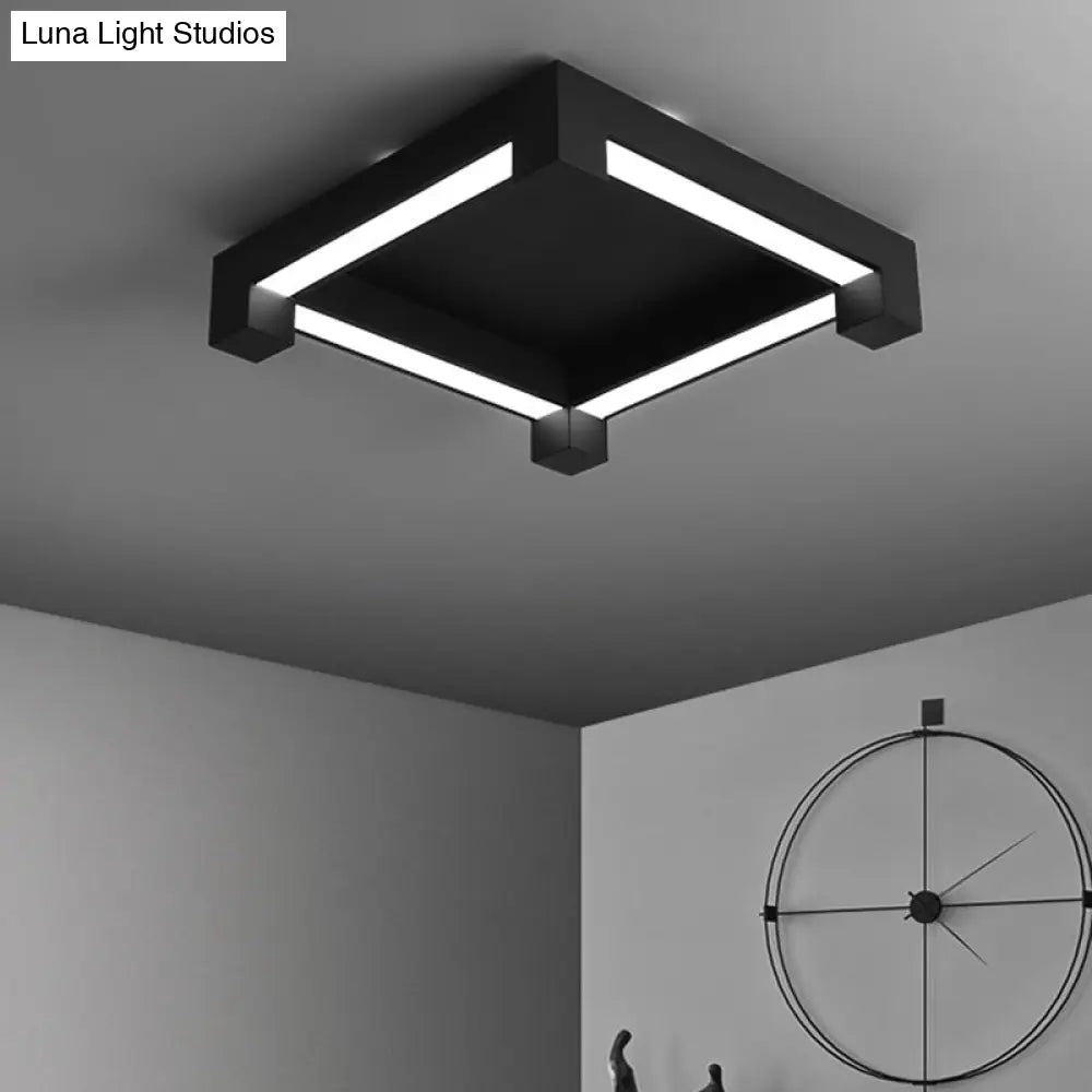 Modern Black Square Led Ceiling Flush Mount Light Fixture For Bedroom