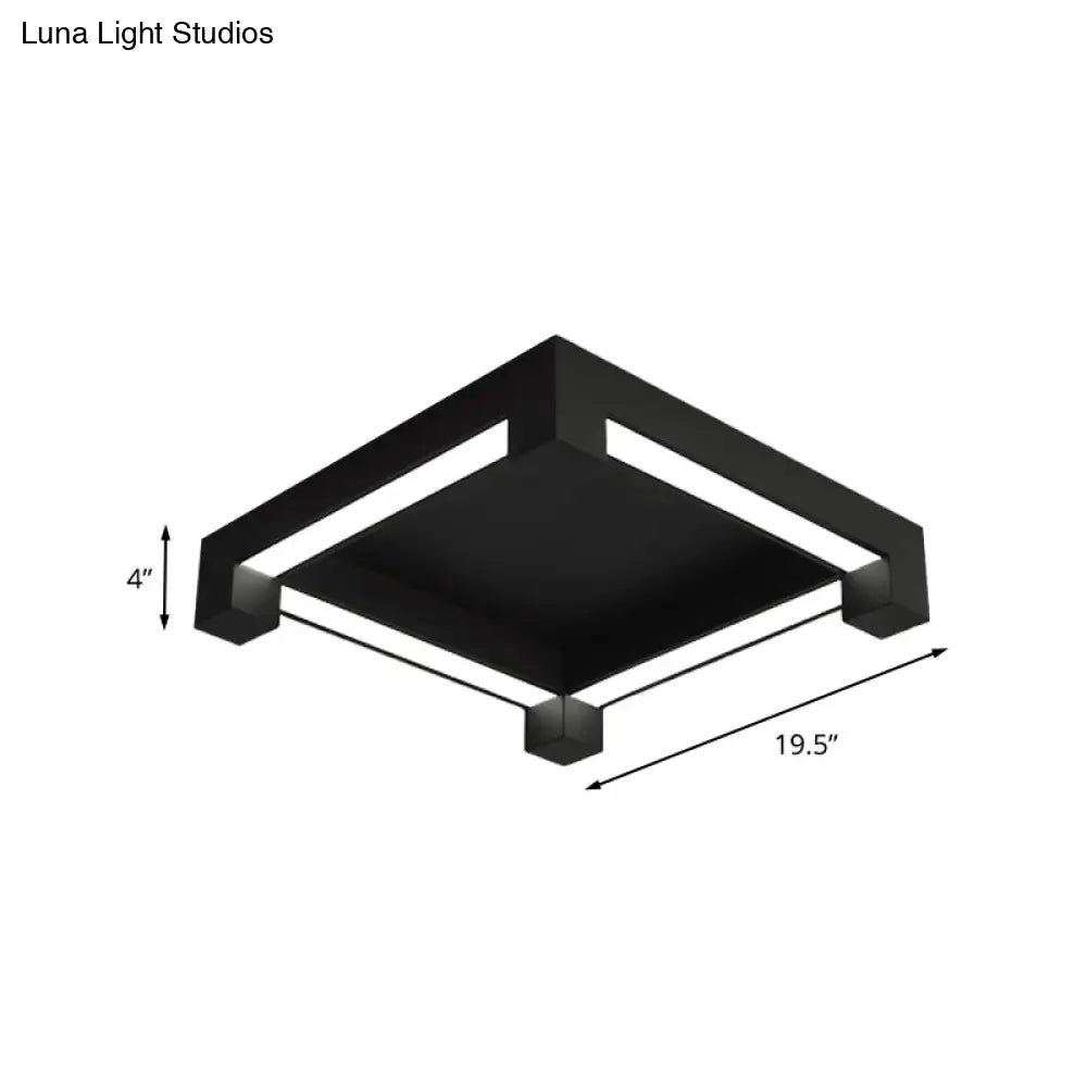 Modern Black Square Led Ceiling Flush Mount Light Fixture For Bedroom