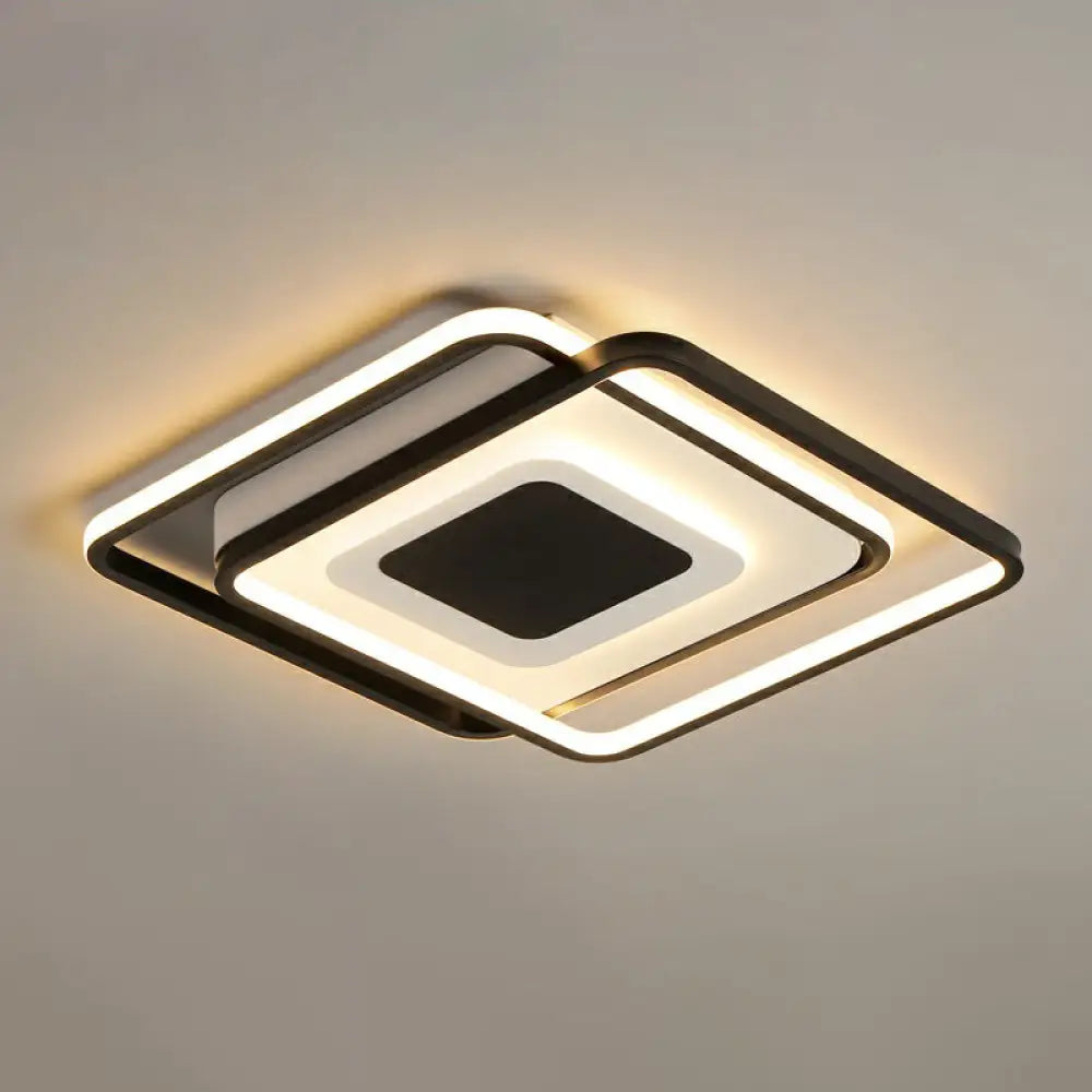 Modern Black Square Led Ceiling Flush Mount Light Fixture For Bedrooms / 18’ Natural