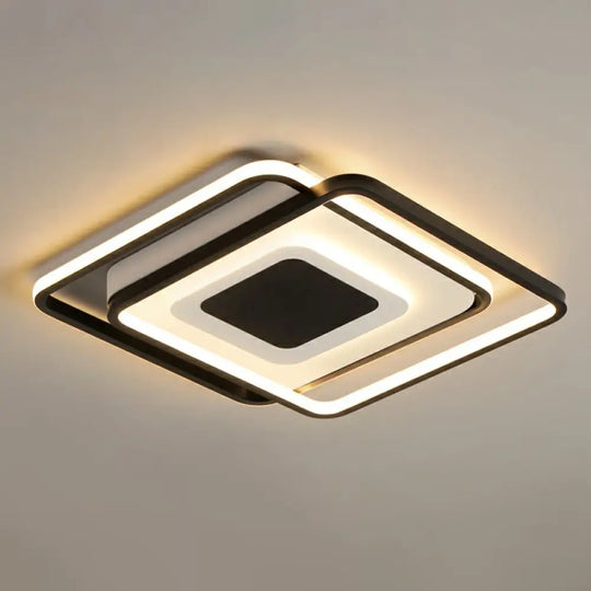 Modern Black Square Led Ceiling Flush Mount Light Fixture For Bedrooms / 21.5’ Natural