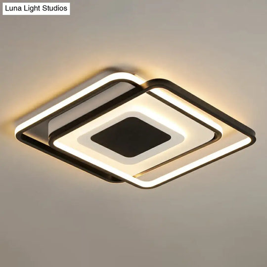 Modern Black Square Led Ceiling Flush Mount Light Fixture For Bedrooms / 21.5 Third Gear