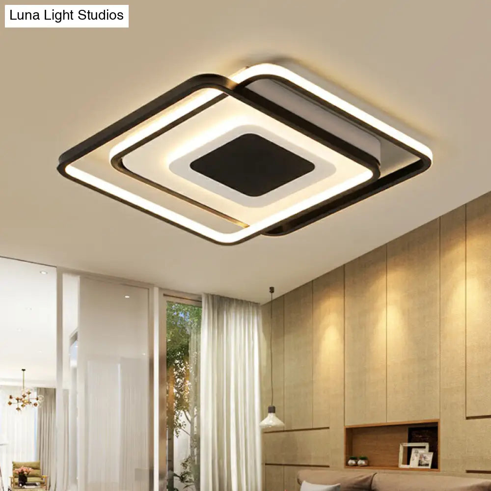 Modern Black Square Led Ceiling Flush Mount Light Fixture For Bedrooms