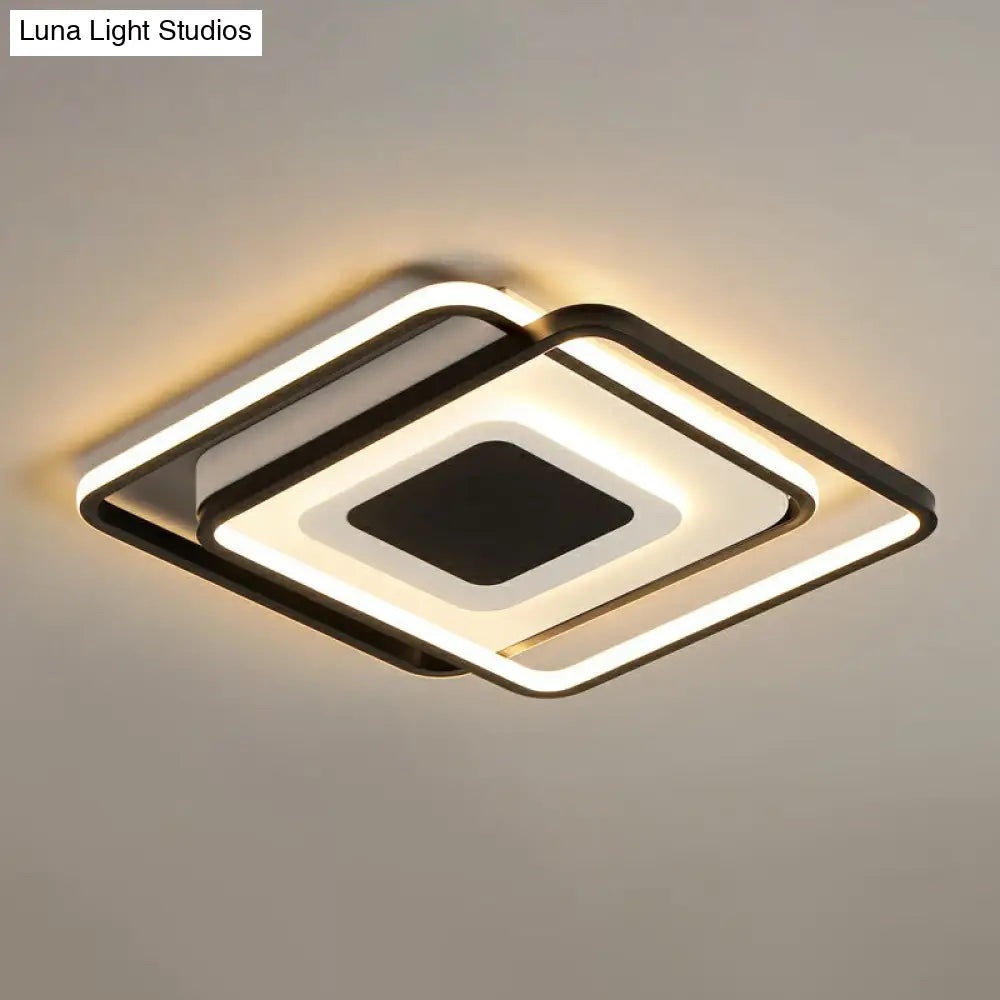 Modern Black Square Led Ceiling Flush Mount Light Fixture For Bedrooms / 18 Natural