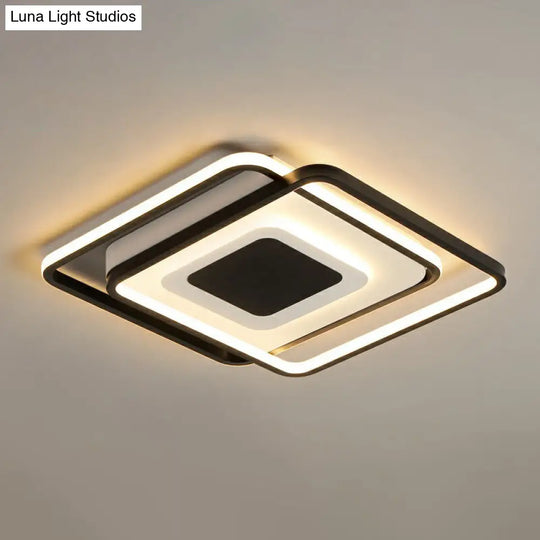 Modern Black Square Led Ceiling Flush Mount Light Fixture For Bedrooms / 18 Natural