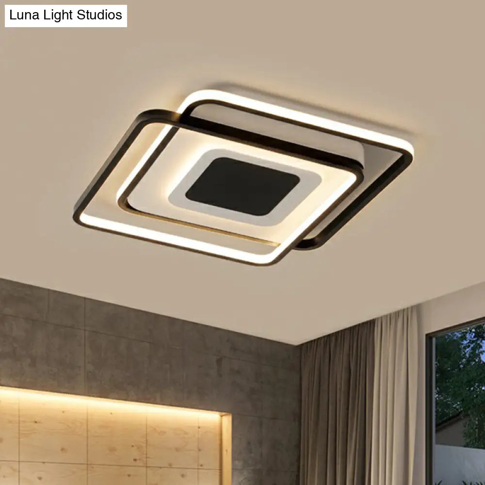 Modern Black Square Led Ceiling Flush Mount Light Fixture For Bedrooms