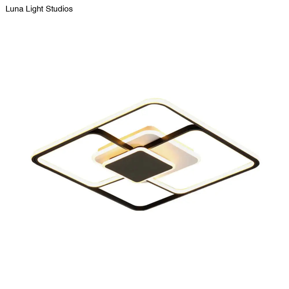 Modern Black Square Led Ceiling Mount Light Fixture With Acrylic Shade - 16.5/20.5 Wide