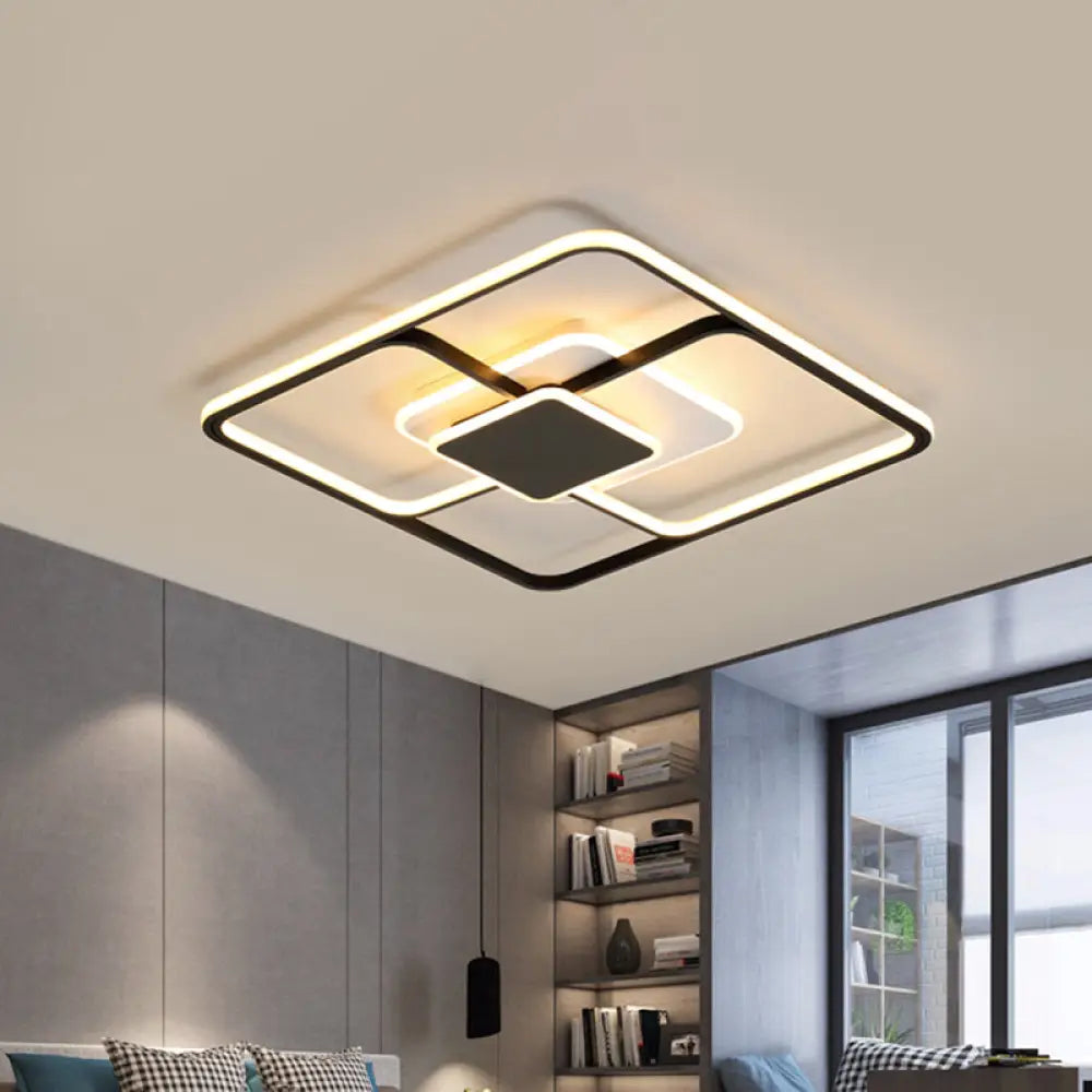 Modern Black Square Led Ceiling Mount Light Fixture With Acrylic Shade - 16.5’/20.5’ Wide / 16.5’
