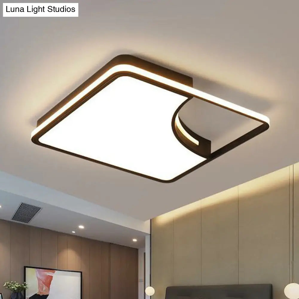 Modern Black Square Led Flush Mount Ceiling Light For Bedrooms / Remote Control Stepless Dimming