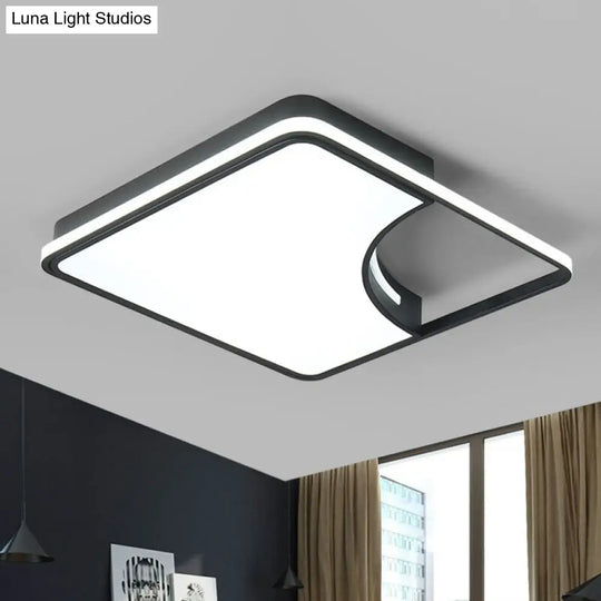 Modern Black Square Led Flush Mount Ceiling Light For Bedrooms / White