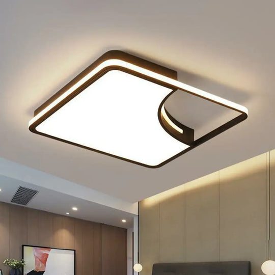 Modern Black Square Led Flush Mount Ceiling Light For Bedrooms / Remote Control Stepless Dimming