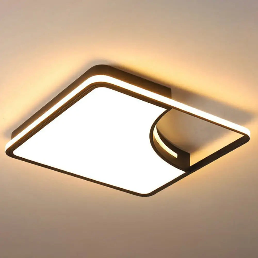 Modern Black Square Led Flush Mount Ceiling Light For Bedrooms / Warm