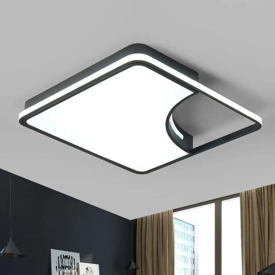 Modern Black Square Led Flush Mount Ceiling Light For Bedrooms / White