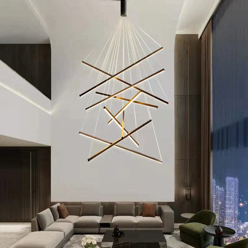 Modern Black Stair Chandelier simple modern duplex building high-rise empty living Dining room hall Bedroom Staircase long LED line lamp