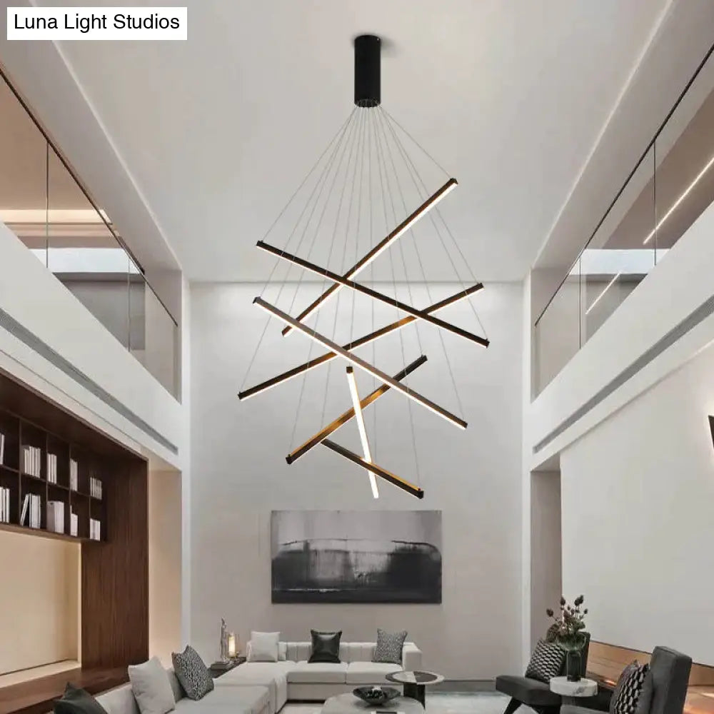 Modern Black Stair Chandelier Simple Modern Duplex Building High-Rise Empty Living Dining Room Hall