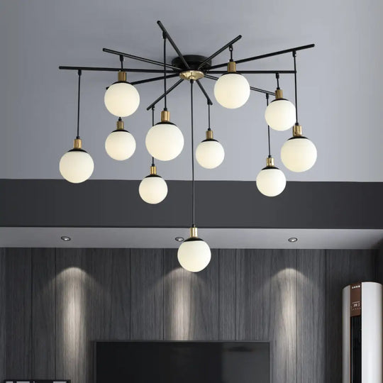 Modern Black Starburst Chandelier With Opal Glass - Elegant Hanging Lamp For Bedroom 4/7/9 Lights