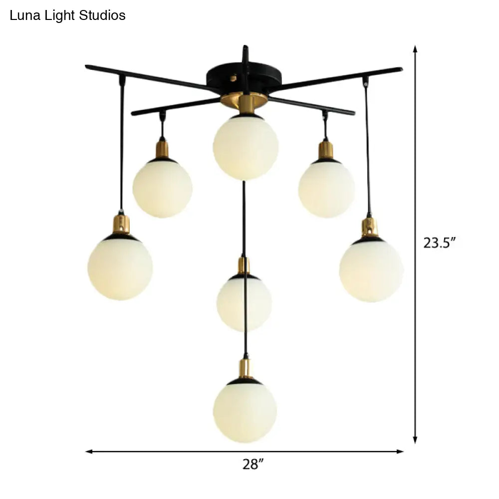 Contemporary Black Starburst Chandelier - Opal Glass Hanging Lamp For Bedroom (4/7/9 Light Options)