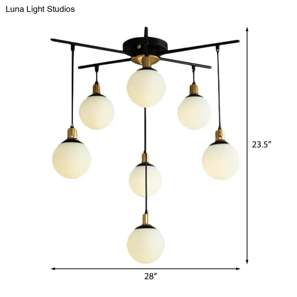 Modern Black Starburst Chandelier With Opal Glass - Elegant Hanging Lamp For Bedroom 4/7/9 Lights