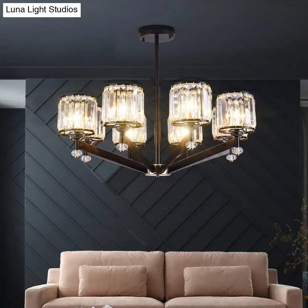 Modern Black Starburst Crystal Pendant Chandelier - 3/6/8 Lights Ceiling Hanging Light