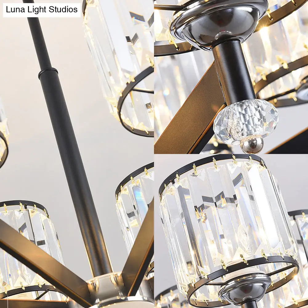 Modern Black Starburst Crystal Pendant Chandelier - 3/6/8 Lights Ceiling Hanging Light