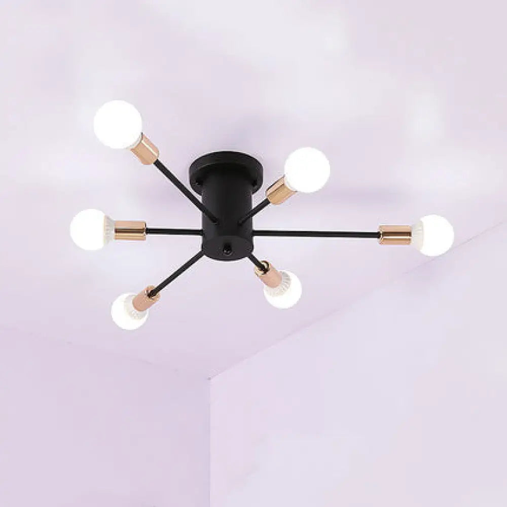 Modern Black Starburst Semi Flush Ceiling Light With Bare Bulb Design - 6/8/10 Lights Ideal For