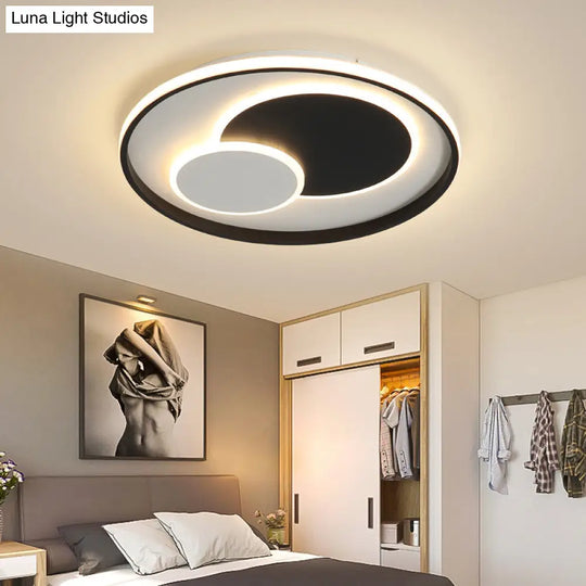 Modern Black Super Thin Led Flush Mount Ceiling Lamp In Warm/White Light